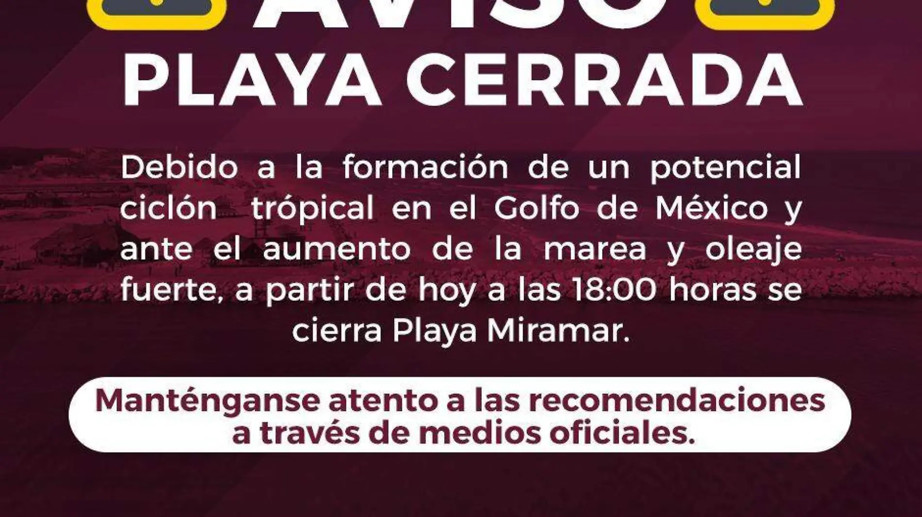 Aviso de playa Cerrada 